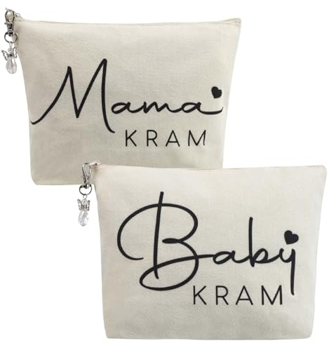 2 Stück Mommy Bag Kosmetiktasche für Werdende Mama Babyparty | Mommy Bag Kosmetiktasche aus Canvas, 2 Stück robust und waschbar, mit Engel-Anhänger, für Schwangerschaft Geburt und Reise