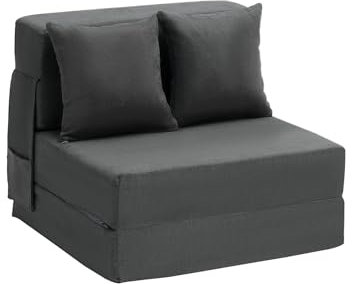 VEVOR 3 in 1 Klappsofa faltbares Schlafsofa mit 2 Kissen & waschbarem Bezug, umwandelbarer Schlafsessel aus 25D Memory Foam, Bettcouch für Wohnzimmer Schlafzimmer, Dunkelgrau (Einzelbett)