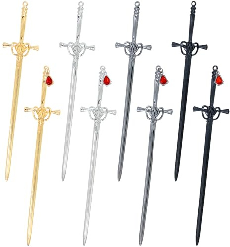 inSowni 8 Pieces Retro Gothic Medieval Metal Sword Hair Sticks with Crystal Pendant Chopsticks Long Hair Pins Bun Updo Holders Hair Accessories for Women Girls