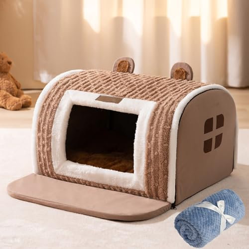 Furryhut Dog Bed, Furryhut Hundebett, Hundehöhle kleine Hunde, Weiche, kuschelige Hundehütte Hundehöhle mit Abnehmbar Kissen, Waschbare Katzenhaus, niedliche Haustierhaus für Hunde (A, S)