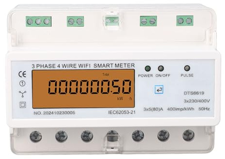 WiFi Smart Energy Meter, 3 Phase Smart Power Meter, Switch On Off, 35mm Standard DIN Rail, APP Remote Control for AC Contactor