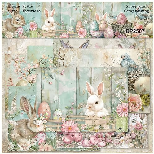 ZAKHSE Motivpapier zum Basteln, 24 Blatt Designpapier Einseitig Bedruckt, 21x14,4cm Kaninchen Osterei Motive Bastelpapier 160g Scrapbook Papier für Ostern DIY Karten Gestalten-8 Designs