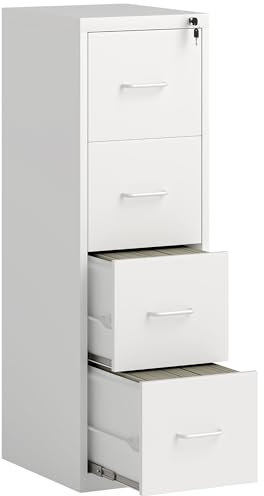 HOMCOM 4 Drawer Filing Cabinet Steel File Cabinet for A4 Letter Size White