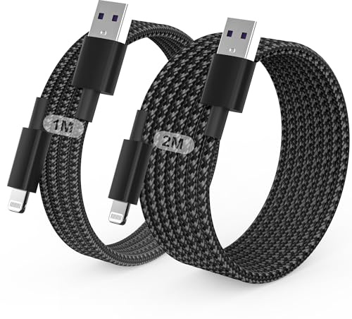BSTOEM 2Pack for iPhone Charger Cable, 1M+2M for Lightning to USB Cable MFi Certified, Fast Charging Braided Lead for iPhone 14/13/12/11/Pro Max/XS/XR/8/7/6/Plus/5 SE, for iPad