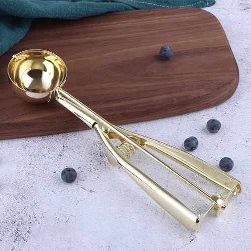 Ice Cream Scoop,Diameter 6 cm / 2.3 in,4 Tbsp / 60 ML / 2 OZ,#16 Large Cookie Scooper Cookie Dough Batter Scoop, Muffin and Cupcake Scoop,304 Stainless Steel,Demoulding of The Hanging Strips,Gold