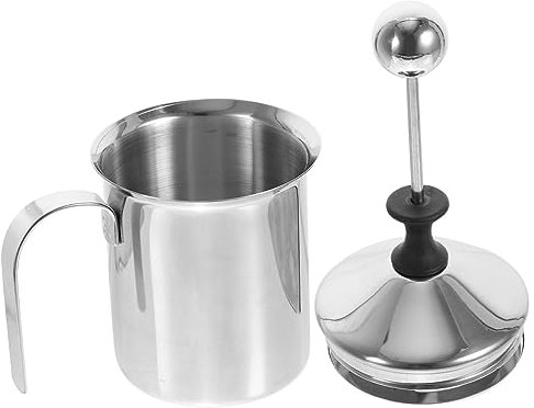 KICHOUSE Espumador de Leche Manual Inoxidable con Doble para Cappuccinos y Café para Uso Doméstico y Cafeterías