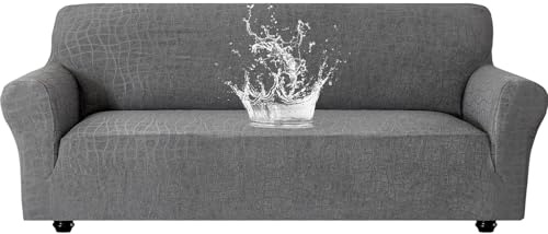 Ystyle Stretch Sofa Überzug 3 Sitzer, Wasserabweisend Elastisch Couch Bezug Mit Armlehnen, Universal Sofaschoner rutschfest für Hunde Katzen und Haustiere, Waschbare Sofa Cover, Hellgrau