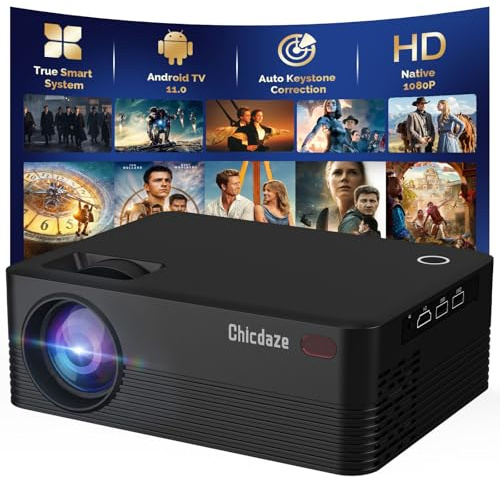 Chicdaze Mini Projector, portable Projector, 1080P Bluetooth Projector with Screen, Movie Proyector Compatible with iOS/Android/Windows/TV Stick/Box/USB/HDMI, Black