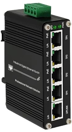 Switch di Rete, Mini Switch Gigabit Ethernet Industriale A 5 Porte POE Opzionale 10/100/1000Mbps RJ45 Din Switch Di Rete Custodia In Alluminio IP40,Affidabile(PoE Type)