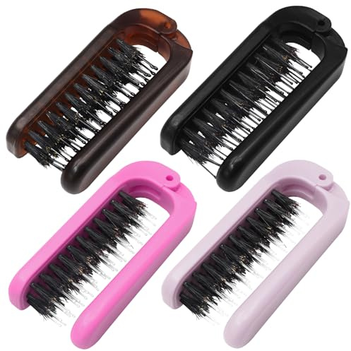 Qjaiune 4 Pack Foldable Hair Brush Travel Hairbrush, Boar Bristle Hair Brush Portable Collapsible Pocket Comb for Women and Men, Suitable for Travel, Purse, Anti-Static Design (Multicolor)