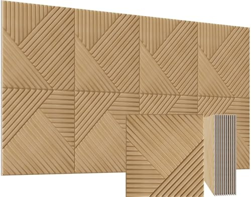 BTDVR 8 Pack Large Acoustic Wall Panels,94.48x47.24 Self-Adhesive Soundproof Wall Panels-Total Size (Single Size 23.62x23.62) Decorative Wood Grain Printing Sound Panels,for Studio,Office,Home