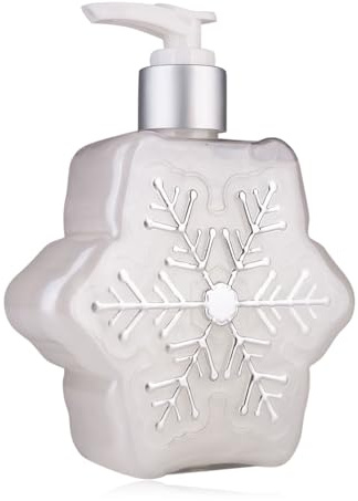 Distributeur de savon Accentra avec savon liquide pour les mains WINTER WONDERLAND en distributeur à pompe, blanc flocon de neige, parfum : Thé blanc et noix de coco, cadeau femme Noël