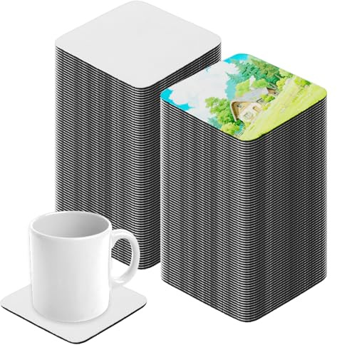 100 PCS 4x4 Inch Sublimation Blank Cup Coasters Square Neoprene Cup Mats for Sublimation Transfer Heat Press Printing DIY Craft, Personalization Gifts