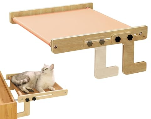 Generico Trespolo per finestra per gatti, amaca in legno resistente, sedile in legno regolabile per davanzale sul comodino del, mobili per gatti per davanzale, comodino, cassetto