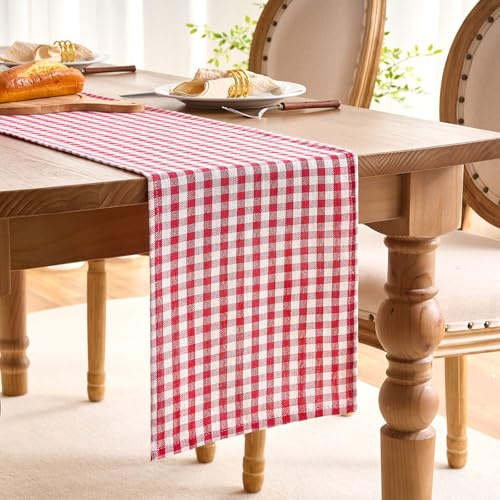 Runner da Tavola Rosso e Bianco con Motivo a Scacchi Runner Tavola 30x140 cm Runner da Tavolo Scacchi Pastorale con Nappe per Casa Cucina Caffè Sala da Pranzo Fattoria Feste Riunioni