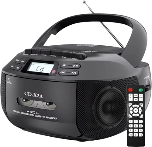 Boombox Lecteur CD portable avec deux haut-parleurs haute puissance, télécommande, radio AM/FM, écran LED pour les familles et les restaurants vintage