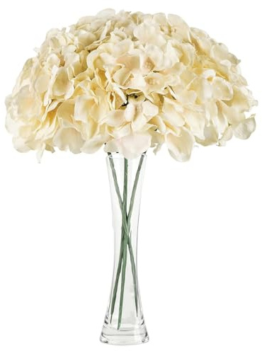 Diyxisk 3 Stücke Hortensien Künstlich Champagner (68cm) – Premium Seidenblumen wie Echt mit Langem Stiel – Real Touch Creme Kunstblumen Deko für Hohe Vasen, Hochzeit & Wohnzimmer