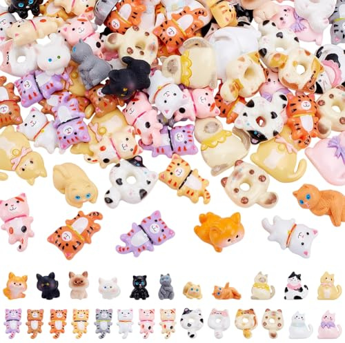 WEBEEDY 40 Pièces Charmes Mignons Mini Chats en Résine 8 Couleurs Figurines Miniatures d'animaux Adorables Ornements pour Décor de Jardin Paysager Décor de Bureau Maison Bricolage DIY Étui Téléphone