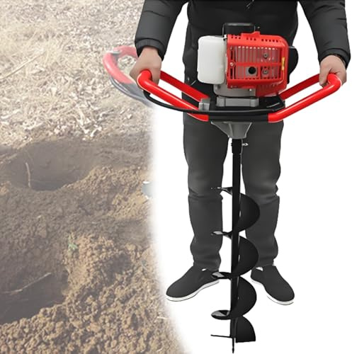 DOZPAL Cordless Fence Post-Auger Tool - 4 Stroke Petrol Earth Auger Post Hole Borer Ground Drill with 8/10/12/15/20/25/30cm Bits, 80cm Extension Pole and Accessories 8cm