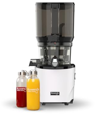 Kuvings |Extracteur de jus AUTO10S |2 bouteilles verre |Découpe automatique | Utilisation mains libres, Découpe automatique des fruits et légumes entiers, Panier XXL 3L, Nettoyage facile (Blanc)