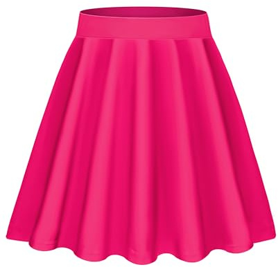 Lovasy Gonna Corte Donna Sexy Mini Gonne Plissettata Curvy Svasato A-Line Base Gonna Skater Elastico Vita per Festa Ufficio Campus e Quotidiano,A-Fucsia,M