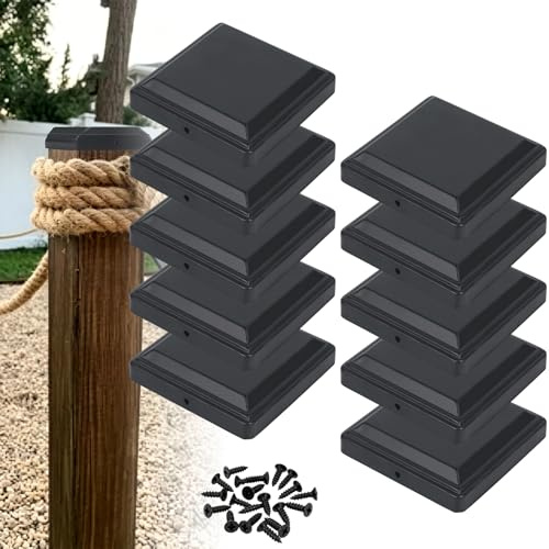 10 tappi per pali da 7 x 7 cm, in metallo, colore nero, resistenti alle intemperie, quadrati, con viti, per pali in legno, recinzione, giardino, terrazza (7 x 7 cm)