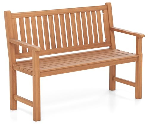 FANTASK 2-Sitzer Gartenbank, Sitzbank Holz mit Ergonomisch gestaltete Rückenlehne & Armlehnen, Holzbank, Terrassenbank Parkbank für Garten, Balkon, Terrasse (115 x 54 x 89 cm)
