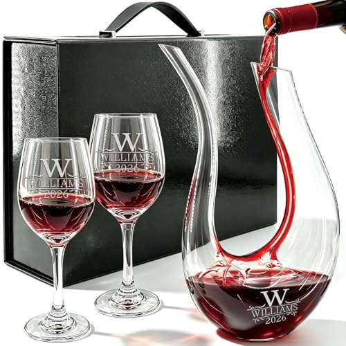 Custom Engraved Wine Decanter Set - Personalized U-Shaped Swan Wine Carafe, Hand Blown Wine Aerator, Gift for Father's Day & Birthday