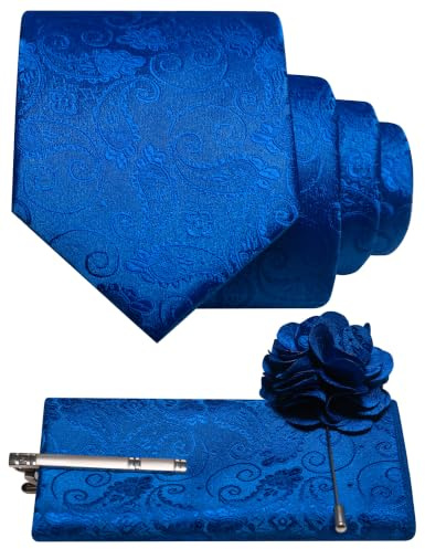 JEMYGINS Arabesque Paisley Ensemble de cravates pour homme Multicolore | Avec mouchoir, pince à cravate et broche, idéal pour mariage, affaires, gala et fête