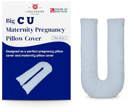 Lancashire Textiles Pregnancy Pillow Case 150x35cm, U Shaped Sky Blue Cover | Orthopaedic Body Pillow Cover with Soft Feel for Pregnancy, Nursing and Sleeping Support, Made in Britain, OEKO-TEX Certified