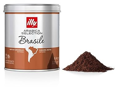illy, Caffè Macinato per Moka Arabica Selection Brasile, 100% Arabica con Note di Caramello e Frutta Secca, Gusto Intenso, Confezione da 12 Barattoli (12 x 125g)
