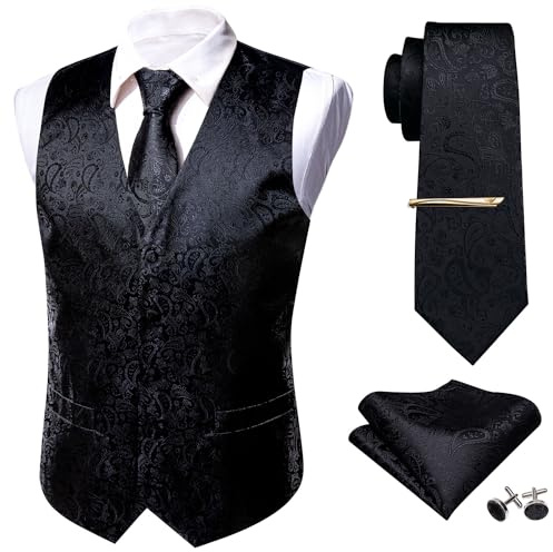 Barry.Wang Juego de 5 chalecos para hombre con complementos y diseño de cachemira Negro Negro ( 3XL