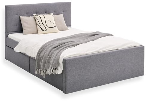 Homestyle4u Polsterbett 140x200 mit Stauraum - 4 Schubladen, Lattenrost | Bettgestell mit gepolstertem Kopfteil & Stoffbezug in Grau – inkl. Rolllattenrost, ohne Matratze