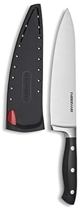 Farberware Edgekeeper 8-Inch Forged Triple Riveted Chef Knife with Self-Sharpening Blade Cover, High Carbon-Stainless Steel Kitchen Knife with Ergonomic Handle, Razor-Sharp Knife, Black