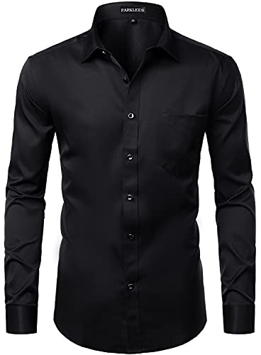 PARKLEES Men's Long Sleeve Slim Fit Casual Business Dress Shirt | Party, Adult, Formal, Button Down, with Chest Pocket