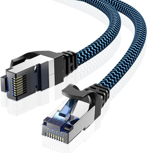 CABNEER Câble Ethernet Cat 8 7,5M, Réseau RJ45 Haut Débit 40Gbps 2000MHz | Cable Ethernet Haut Débit Nylon Tressé Double Blindage Rallonge Ethernet Cat 8 Compatible avec Routeur Modem Décodeur TV