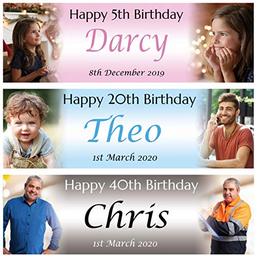 Personalisierbares Geburtstagsbanner für den Außenbereich, für Kinder, Babys, Erwachsene, Kinder, Party, ca. 30 x 90 cm, Dekoration zum 1., 2., 18., 21., 30., 40., 50., 60., 70., 80. Geburtstag