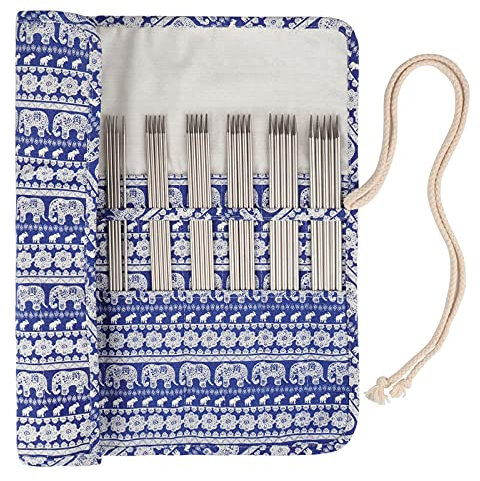 Coopay Doppelend Stricknadeln Set, 11 paar 20cm Edelstahl Gerade Stricknadel mit Rollpack, 2mm-6,5mm, Kurz Metall Stricknadeln Für socken pullover und viele mehr