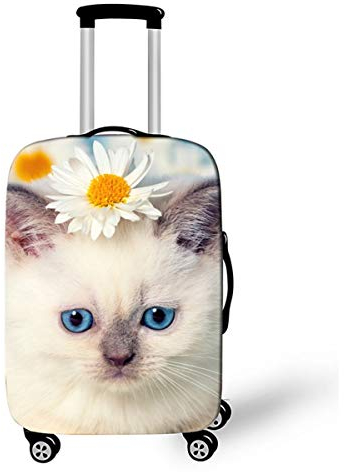Surwin 3D Reise Kofferschutzhülle Waschbare Reisetasche Kofferbezug Elastisch Kofferhülle Gepäck Cover Reisekoffer Hülle Schutz Bezug Schutzhülle (weiße Katze,XL (30-32 Zoll))