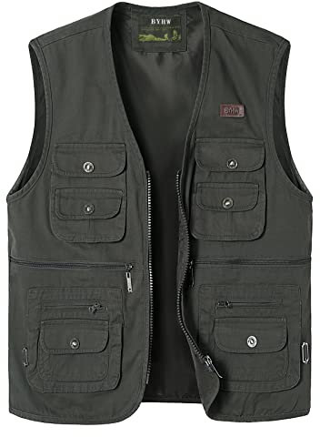 Yukirtiq Herren Anglerweste Outdoor Weste mit Vielen Taschen Sommer Freizeitweste Ärmellos Jacke Wandern Jagdweste Hundesportweste, Grün, M