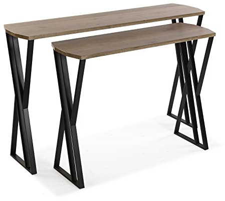 Versa Oakland Schmales Möbelstück für den Eingangsbereich oder Flur, Moderner Konsolentisch, Satz von 2, Maßnahmen (H x L x B) 75 x 30 x 120 cm, Holz und Metall, Farbe: Braun und Schwarz