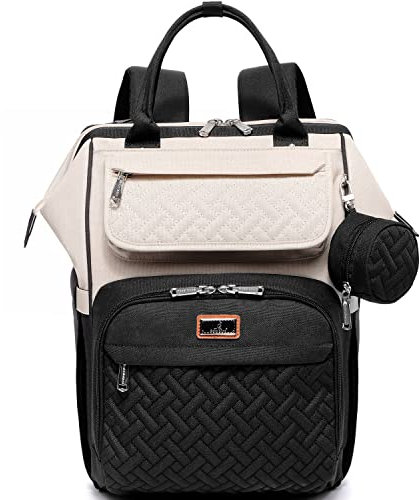 BabbleRoo Großer multifunktionaler Wickelrucksack mit Wickelunterlage, Kinderwagenriemen & Schnullertasche für Babys, Unisex, für Mütter und Väter, Aprikose & Schwarz