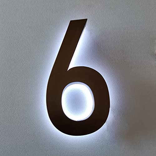 Numeri Civici Acciaio Inossidabile Qualità Superiore Numero di Indirizzo di Casa Illuminato a LED Retroilluminato Numeri Casa Illuminati Numeri Indirizzo Moderni, Luce Nera E Bianca,6 Pollici,6
