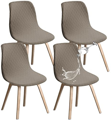 JUNZHE Stuhlhussen 4er Set, Stretch Stuhlbezug mit mittlerer Rückenlehne, abnehmbar waschbar Stuhlschutz für Haus, Küche, Esszimmer, Party, Bankett, Hochzeit, Club, Taupe