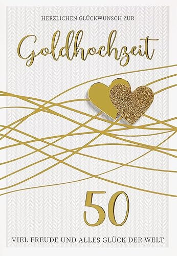 Perleberg Karte zur Goldhochzeit mit Herz-Motiv - Lifestyle-Collection - Goldhochzeit-Karte für Glückwünsche - Geschenk zur goldenen Hochzeit mit Umschlag - 11,6 x 16,6 cm