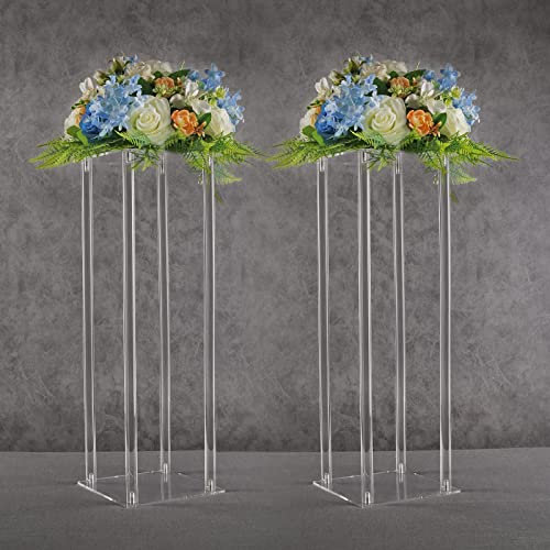 YALLOVE Set of 2, 60CM Tall Acrylic Flower Stand Clear Pedestal for Wedding Event Party Props, Clear vases, Home Decor