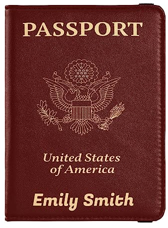 Personalisierte Reisepasshülle, Brieftasche, Kombi, individueller Name, PU-Leder, Reisepass, Impfkarten-Schutz für Damen und Herren, Reisegeschenk, Burgunder, Einheitsgröße