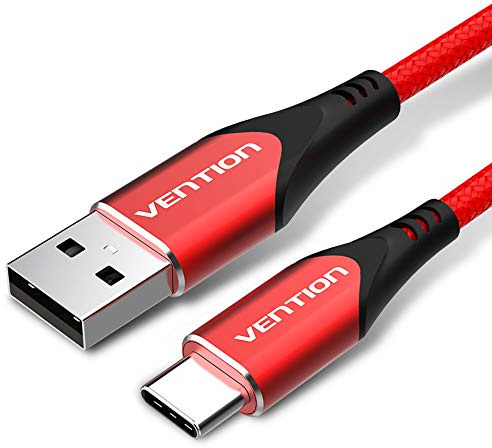 VENTION Cable USB a USB C 1m, Cable USB A a USB C de Carga Rápida de 3A, Cable Trenzado USB C Macho a USB Macho para Power Bank, Galaxy S23, iPad Pro, iPad Mini, S22, S21, Z Flip, etc. - Rojo