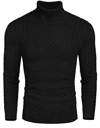 COOFANDY Jumpers for Mens Turtle Neck Jumper Roll Neck | Turtleneck Men Sweater Polo Neck Jumpers Cable Knit Jumper, Work, Winter, Casual, Slim Fit, Warm