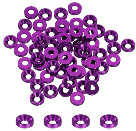 QUARKZMAN 60 Pièces M3 Rondelles à Aléser 8 mm/0,31 Pouces Violet | en Alliage d'Aluminium Anodisé, Joints de Culasse pour Vis RC/FPV/PC/Pièces d'Accessoires de Drone